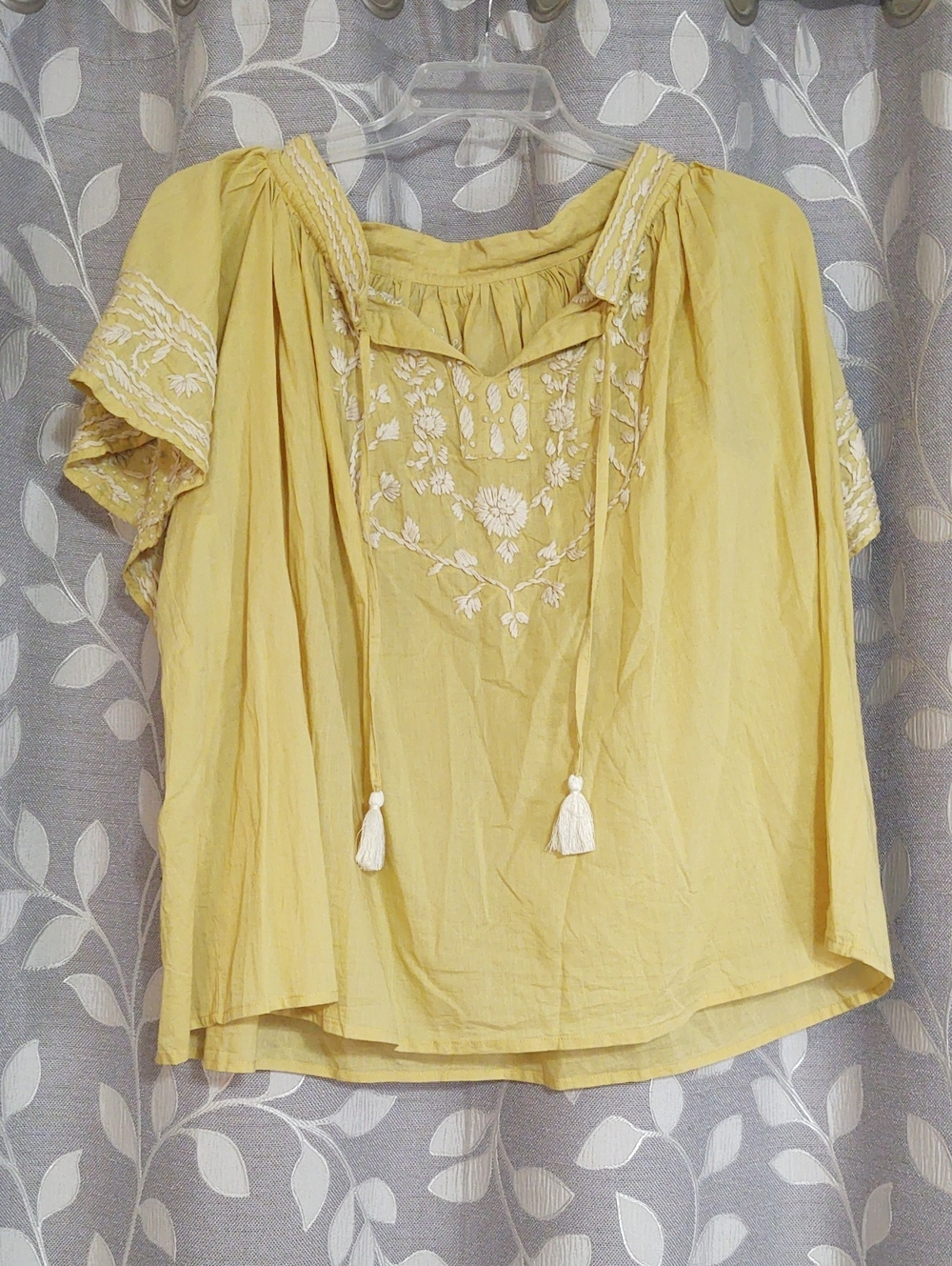 Kyla Seo Women's Cotton Yellow Embroidered Oversized Blouse size size XXL